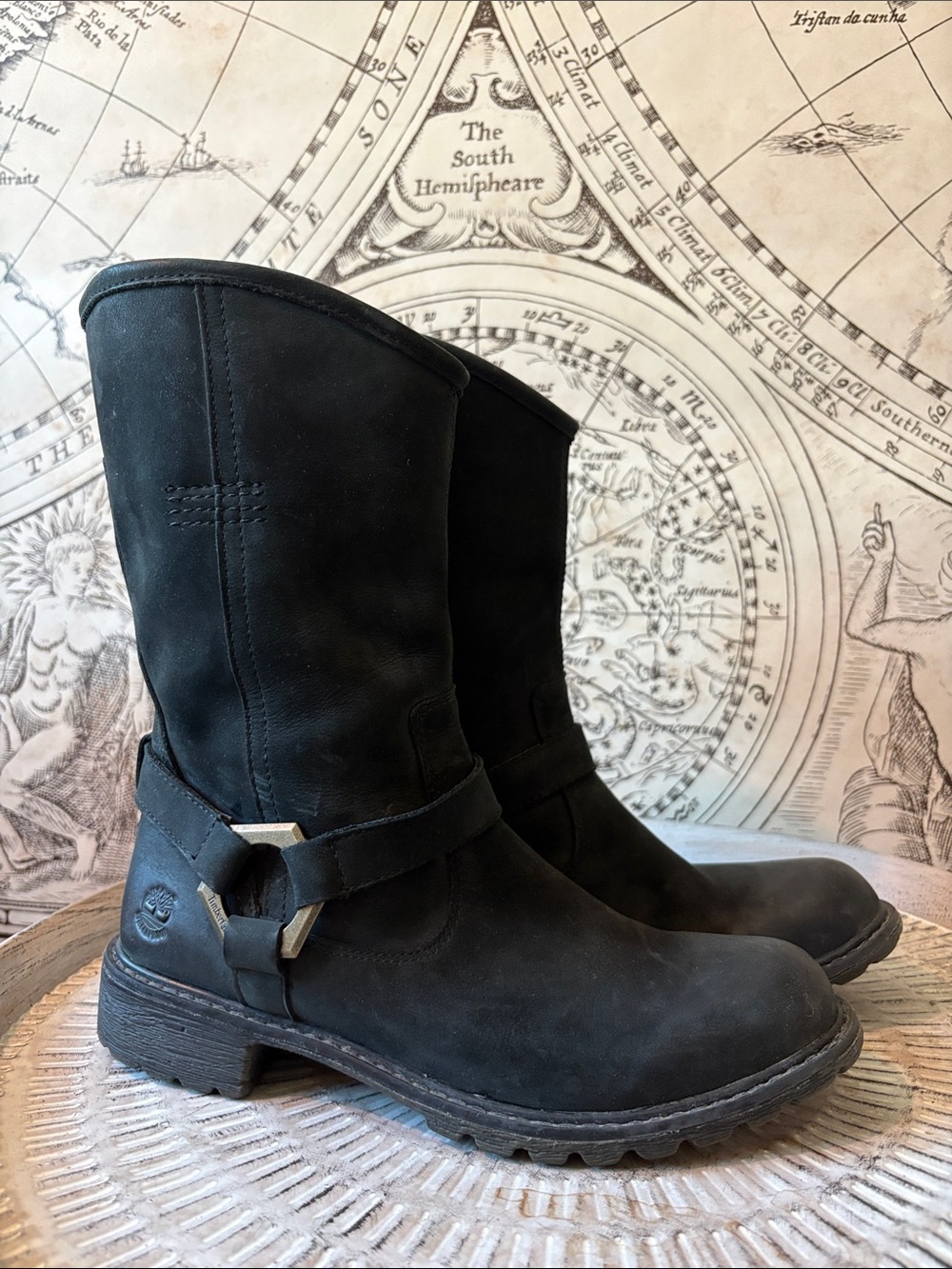 Timberland Stoddard Size 8 Black Harness Moto Biker Engineer boots Y2K